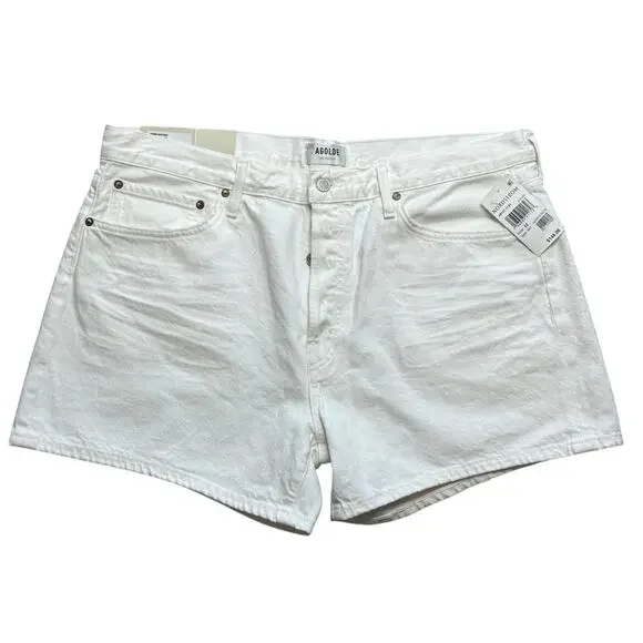 NEW AGOLDE Shorts Women 33 White Denim Parker Long Relaxed Organic Cotton - Picture 3 of 11